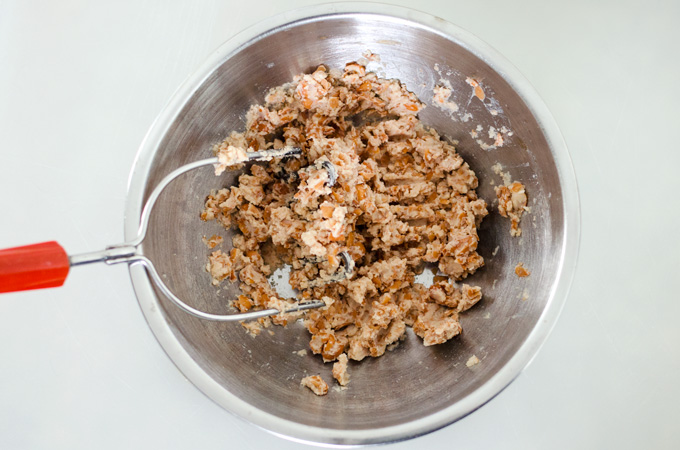 overhead shot of mashed ingredients