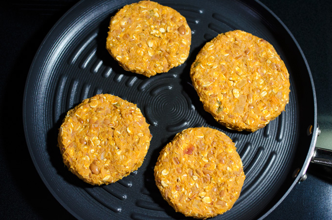 patties on a grill pan