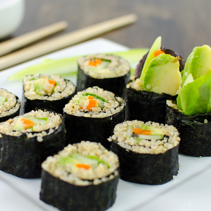 quinoa veggie sushi rolls side view