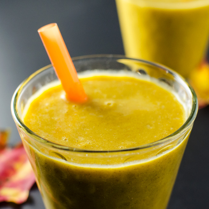 Pumpkin Pie Smoothie - a quick and easy vegan and gluten free healthy snack that tastes like a dessert | VeggiePrimer.com