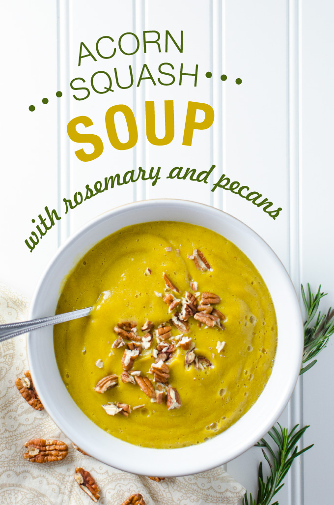 Acorn Squash Soup with Rosemary and Pecans - a slow cooker and high-speed blender make this vegan and gluten free acorn squash soup a cinch to prepare - the sweet and savory recipe yields about 4 cups | VeggiePrimer.com