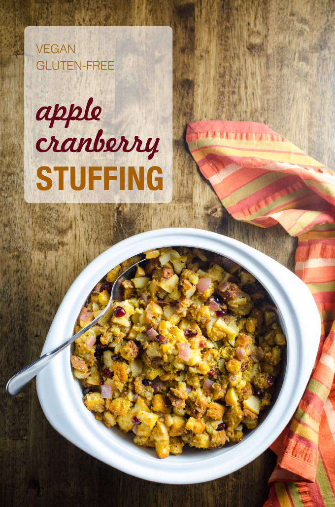 Apple Cranberry Stuffing - a healthier version of a Thanksgiving favorite recipe - who knew a vegan gluten-free stuffing could taste so good? | VeggiePrimer.com