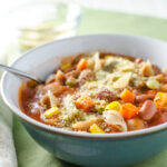 Quick Veggie Minestrone Soup - This thick, hearty, vegan and gluten-free soup can be made in less than 30 minutes with ingredients that are easy to keep on hand | VeggiePrimer.com
