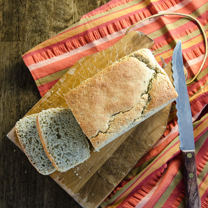 Gluten-Free Herb Batter Bread - a savory crusty vegan recipe that goes well with soup and salad - make in just 6 easy steps | VeggiePrimer.com