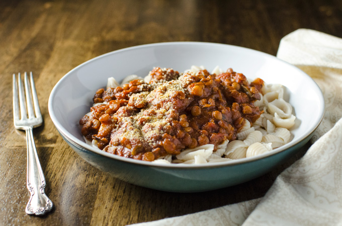 Rice Cooker Vegan Lentil Bolognese Sauce - made with simple ingredients and easy to prepare, this plant-based recipe offers a pleasing meaty texture without the meat! | VeggiePrimer.com