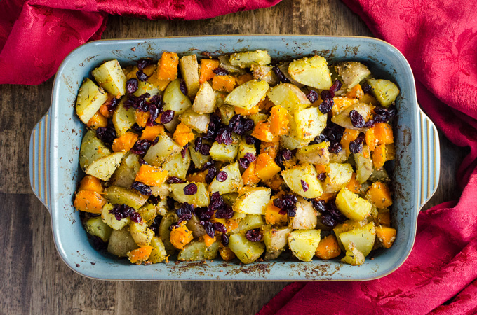 top view of roasted potatoes and butternut squash