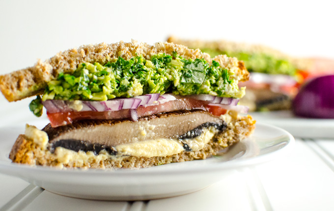 Loaded Portobello Mushroom Sandwich - this vegan and gluten-free recipe is packed with flavor and healthy ingredients - takes less than 30 minutes to prepare! | VeggiePrimer.com