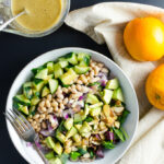 Easy Green Salad with Orange Ginger Dressing - just a few minutes of chopping and blending deliver a healthy plant-based vegan gluten-free meal! | VeggiePrimer.com