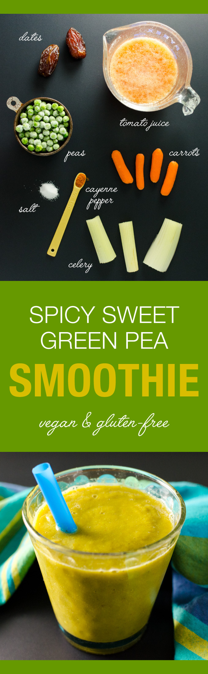 Spicy-Sweet Green Pea Smoothie - this gluten-free vegan recipe is both healthy and delicious - enjoy it as a snack or as a side dish with a salad or sandwich | VeggiePrimer.com