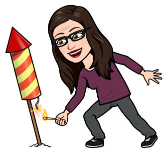Margarets Bitmoji launching a rocket