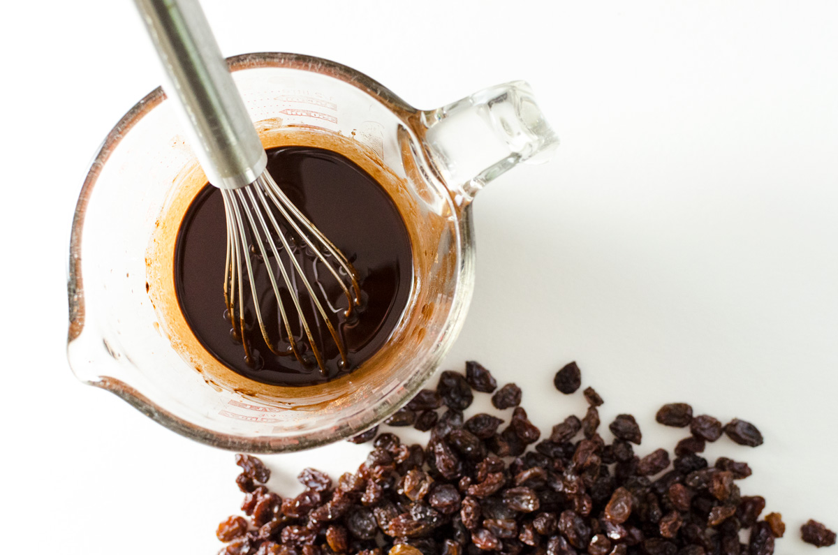 melted ingredients for homemade chocolate covered raisins